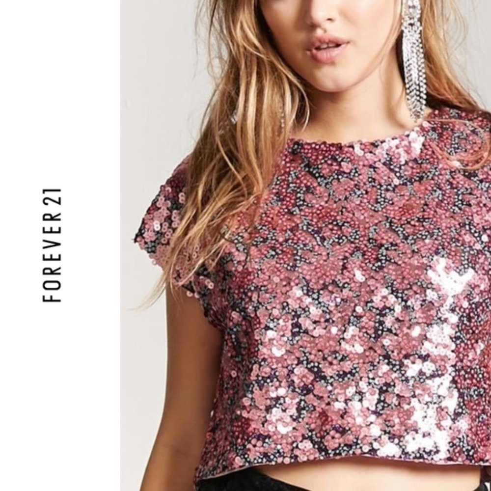 Forever 21 Pink Sequin Crop Top Sz M